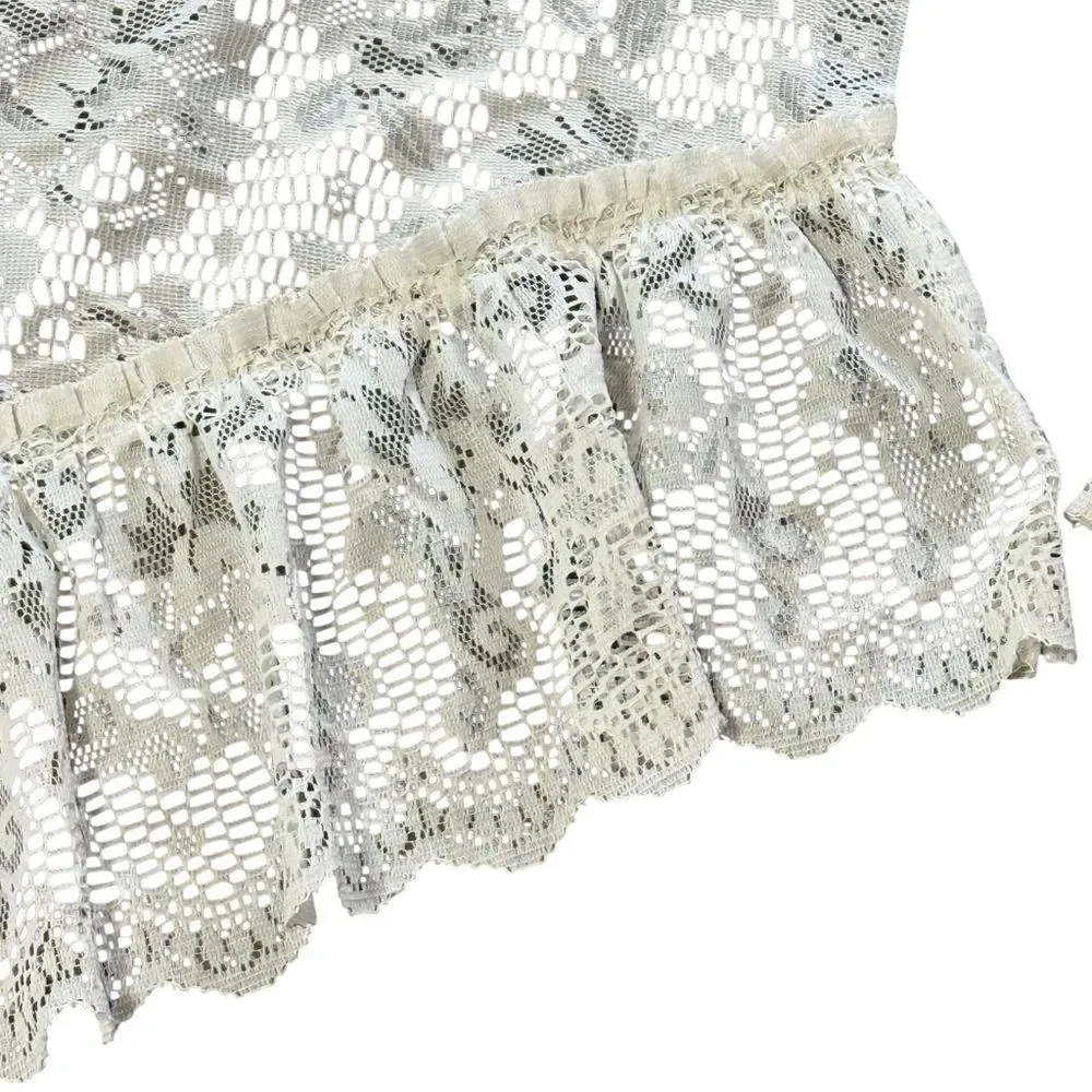 Vintage 4 Panels Burlington Floral Lace Triangle Valances Ruffle Trim Off White
